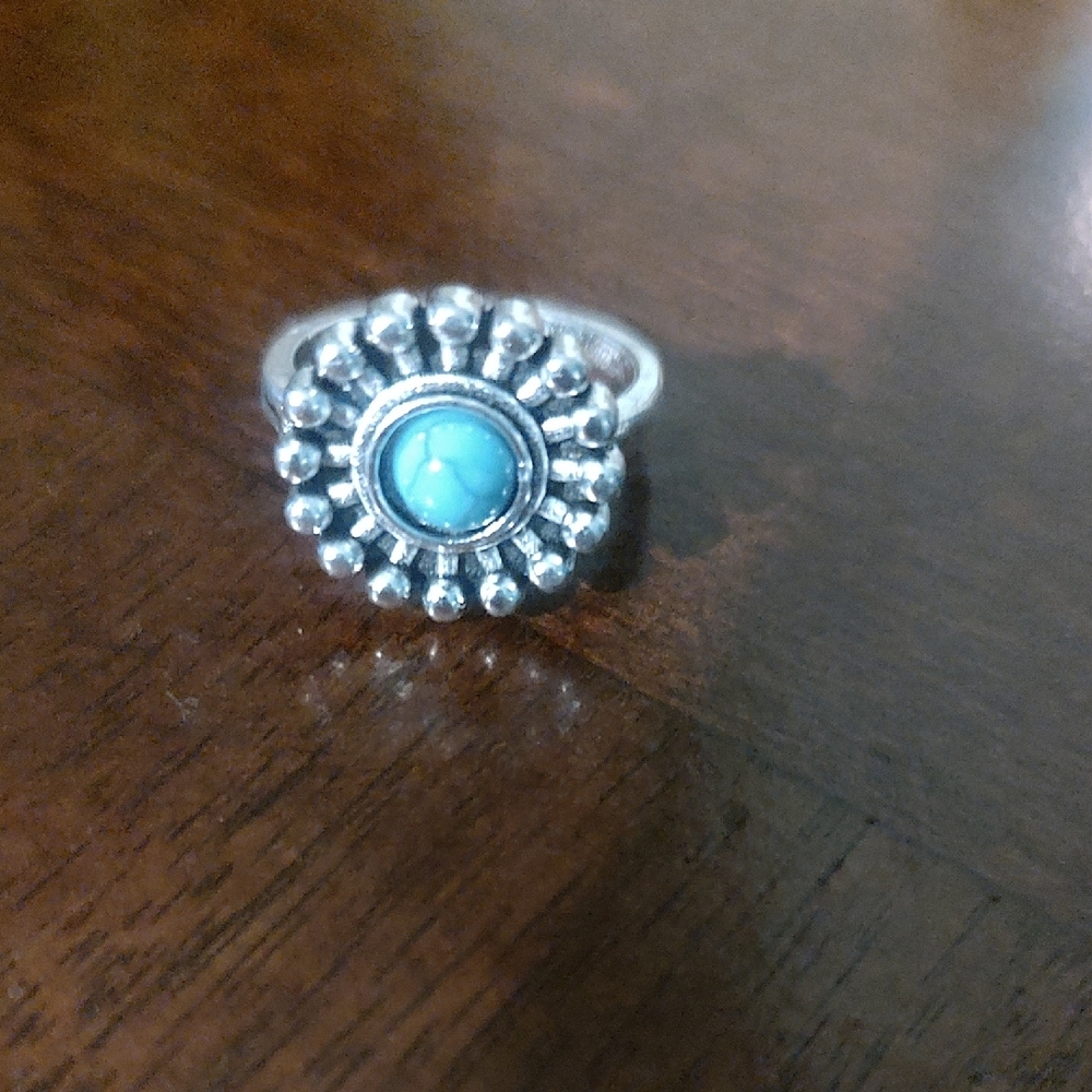 Turquoise and Silver Floral Ring